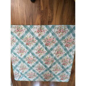 Vintage Floral & Plaid Quilted Cotton Tablecloth 52"x 56" Cottagecore Style